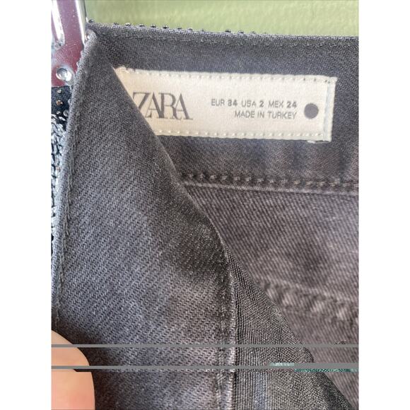Zara Pants Womens 2 Straight Cut Rhinestone Jeans Black Festival Going Out NYE - Picture 6 of 13